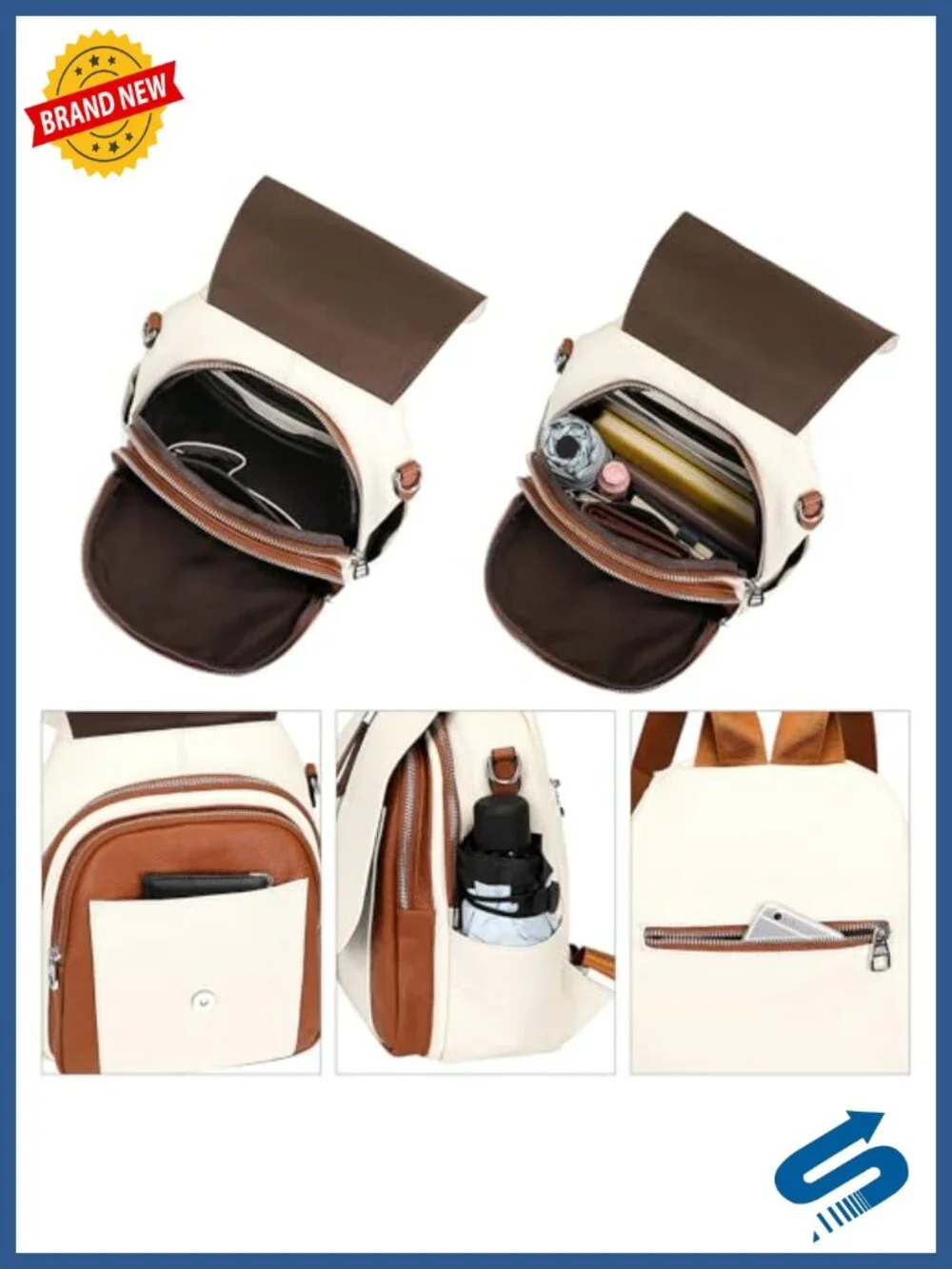 Genuine Leather Backpack for Women Convertible Shoulder Bag Buckle Flap